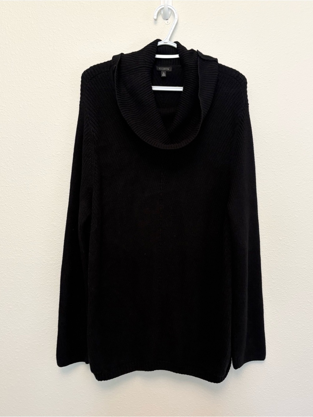 Talbots Women’s Cotton Blend Cable Knit Turtleneck Sweater Comfy Black Size XL